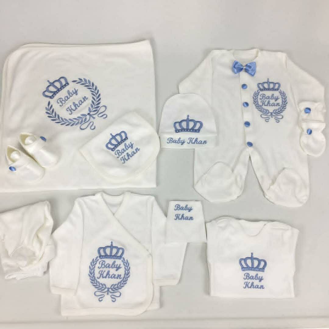 Luxury 10-Piece Baby boy Hospital Exit Outfit ( Blue Thread)