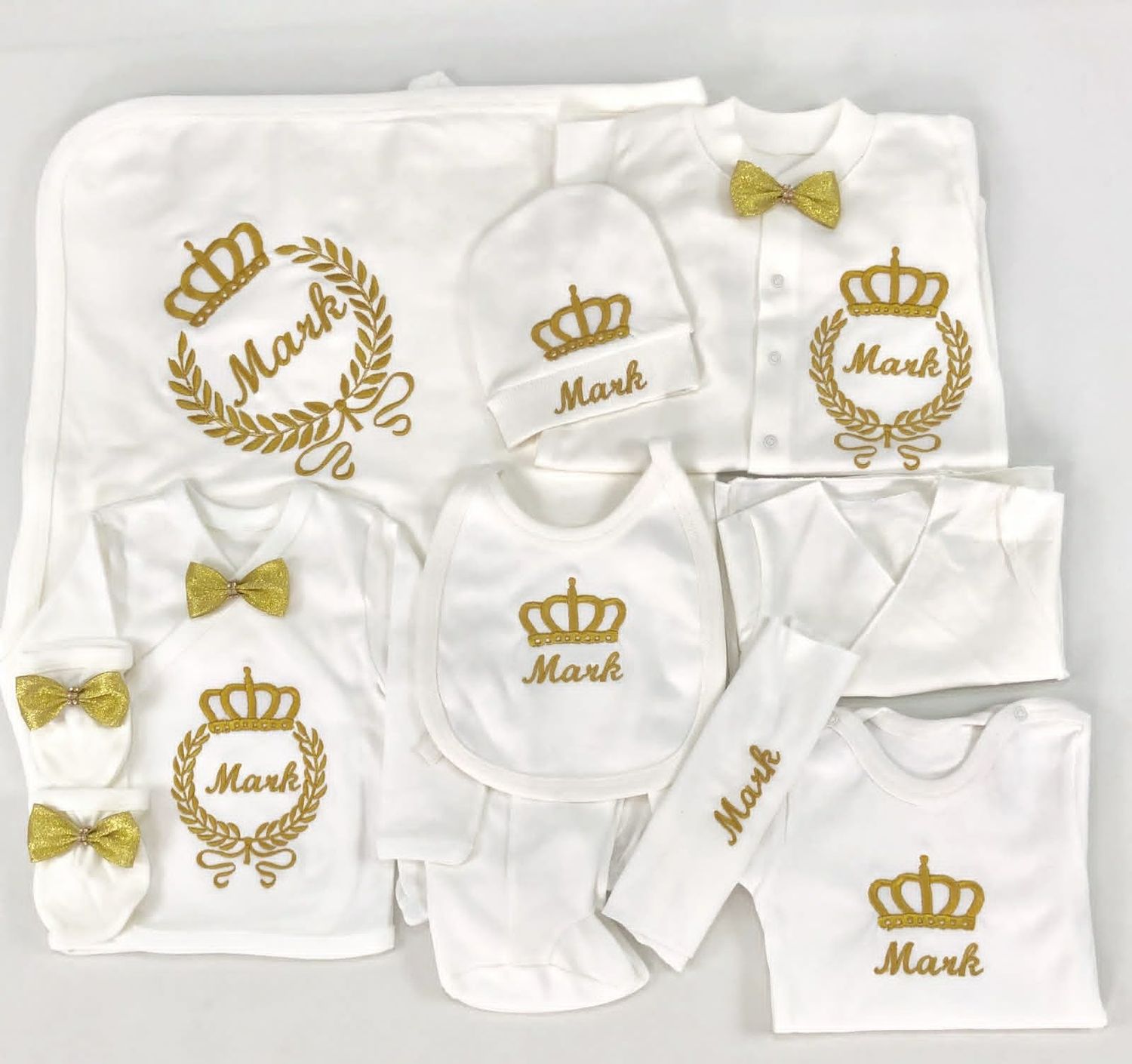 Luxury 10-Piece Baby boy Hospital Exit Outfit ( Golden Thread embroidery)