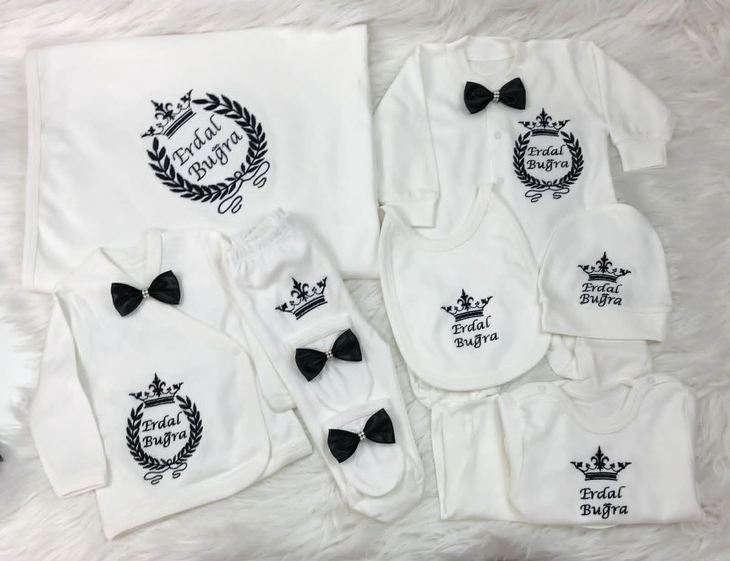 Luxury 10-Piece Baby boy Hospital Exit Outfit ( Black Thread embroidery) Luxury 10-Piece Baby boy Hospital Exit Outfit ( Black Thread embroidery)