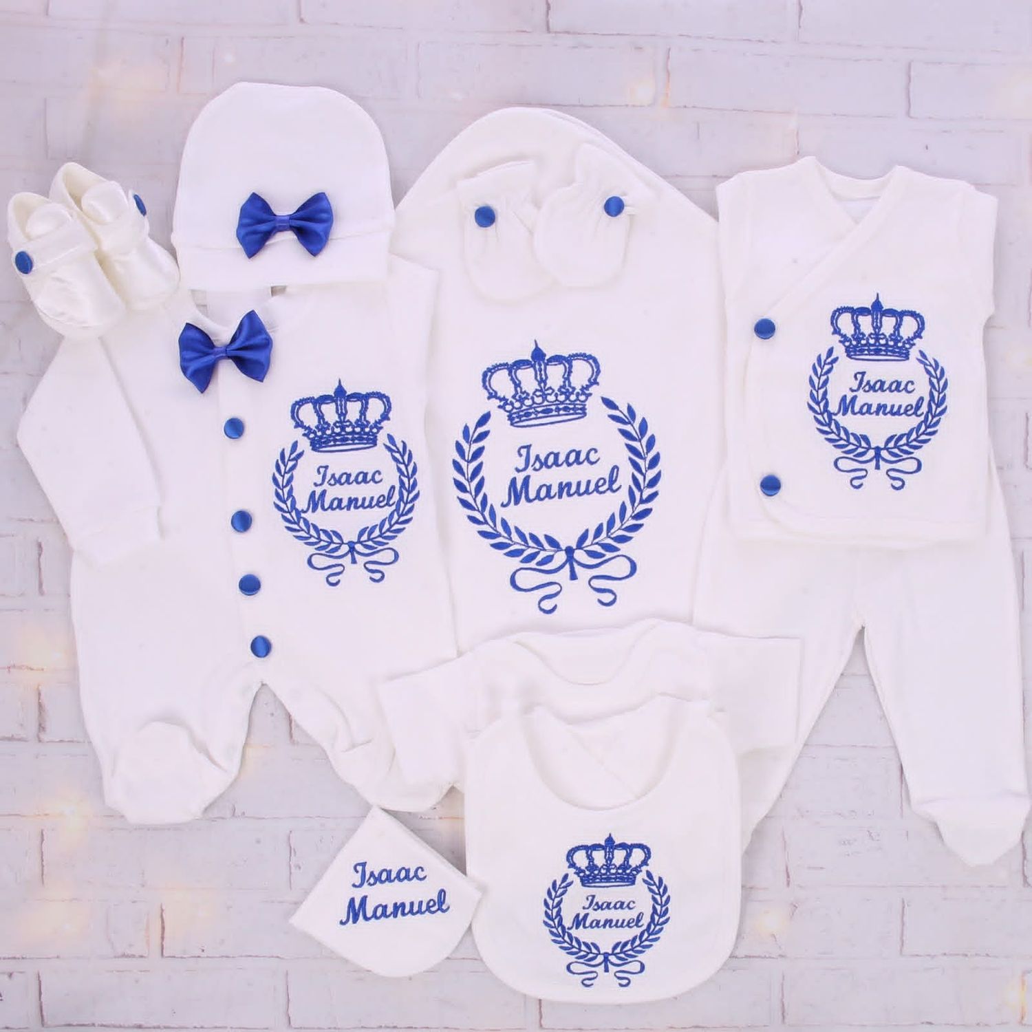 Luxury 10-Piece Baby boy Hospital Exit Outfit ( Navy Blue Thread)