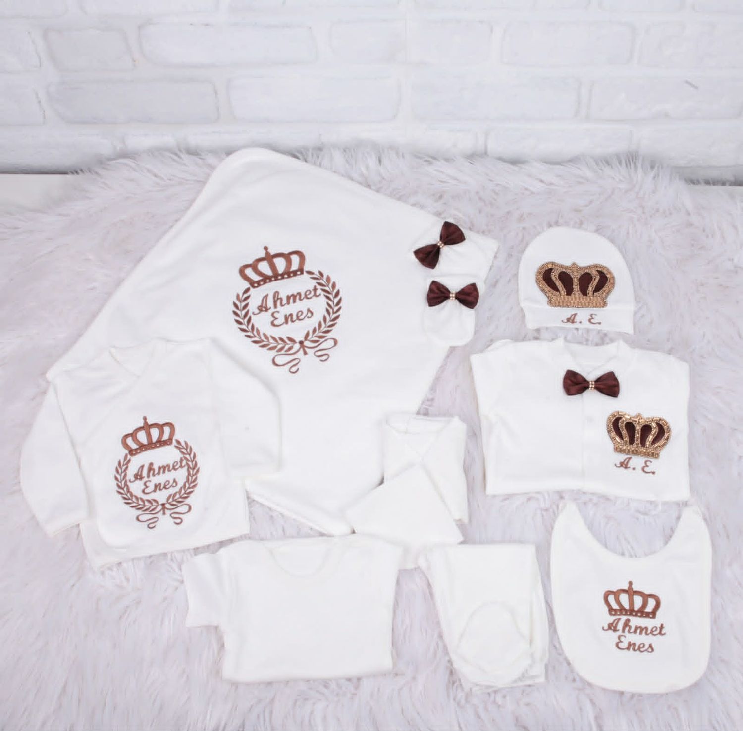 Luxury 10-Piece Baby boy Hospital Exit Outfit ( Coffee Thread)