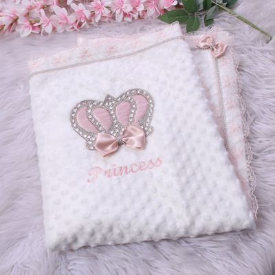 Personalised Receiving Amber Blanket - ( Blush Pink bow , silver crown )