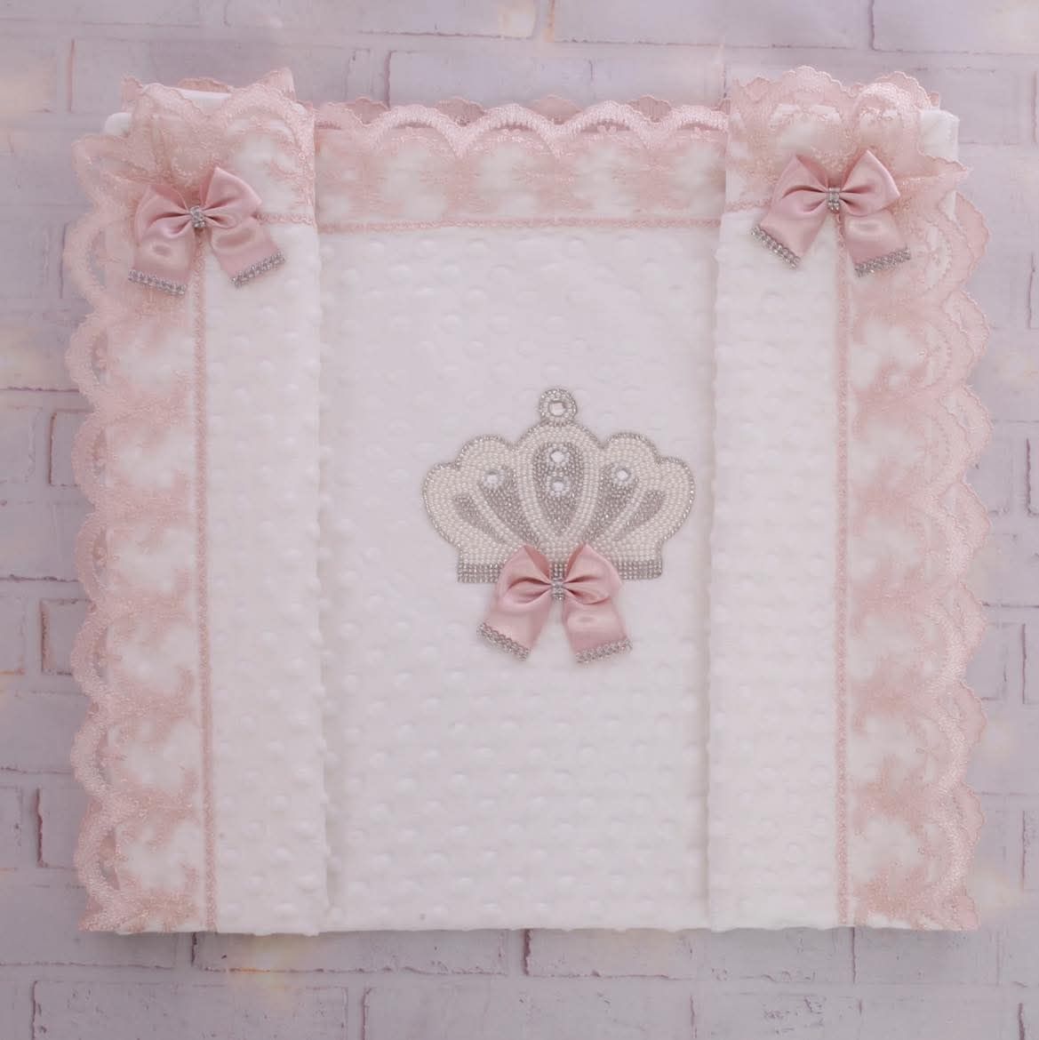 Personalised Receiving Amber Blanket - ( Blush Pink bow , pearl crown )