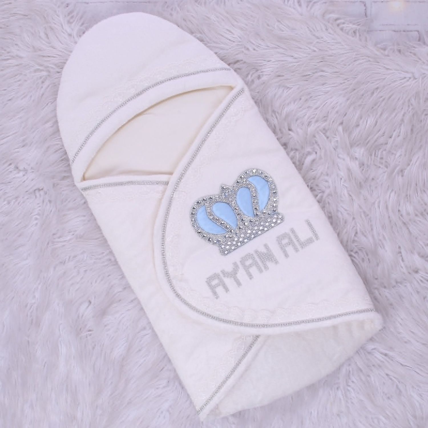 Jewelled Crown Swaddle ( baby blue /Silver) Jewelled Crown Swaddle ( baby blue /Silver)