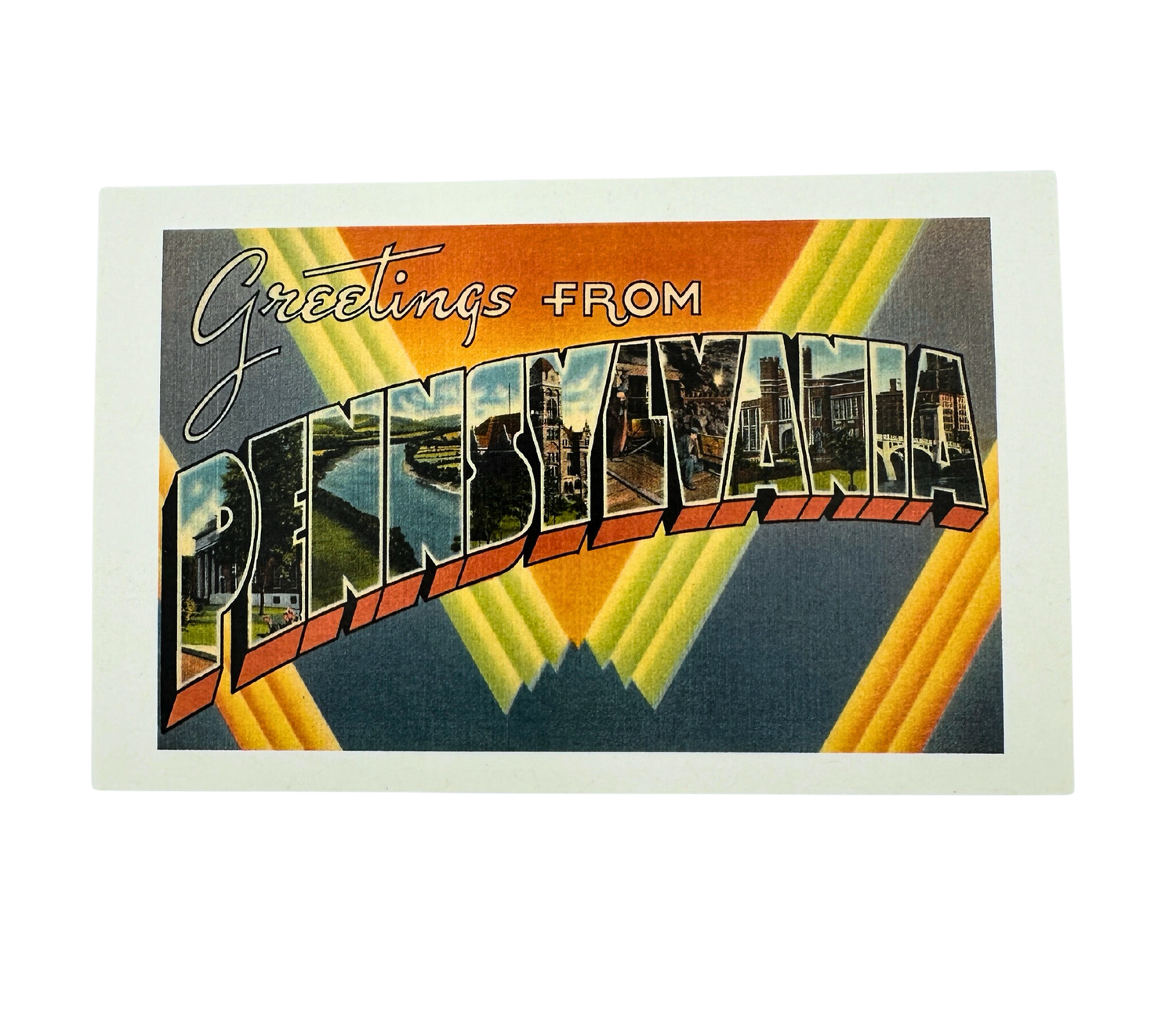 &quot;Greetings From Pennsylvania&quot; Vintage Yellow Postcard