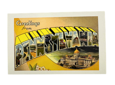 "Greetings From Pennsylvania" Vintage Orange/Blue Postcard