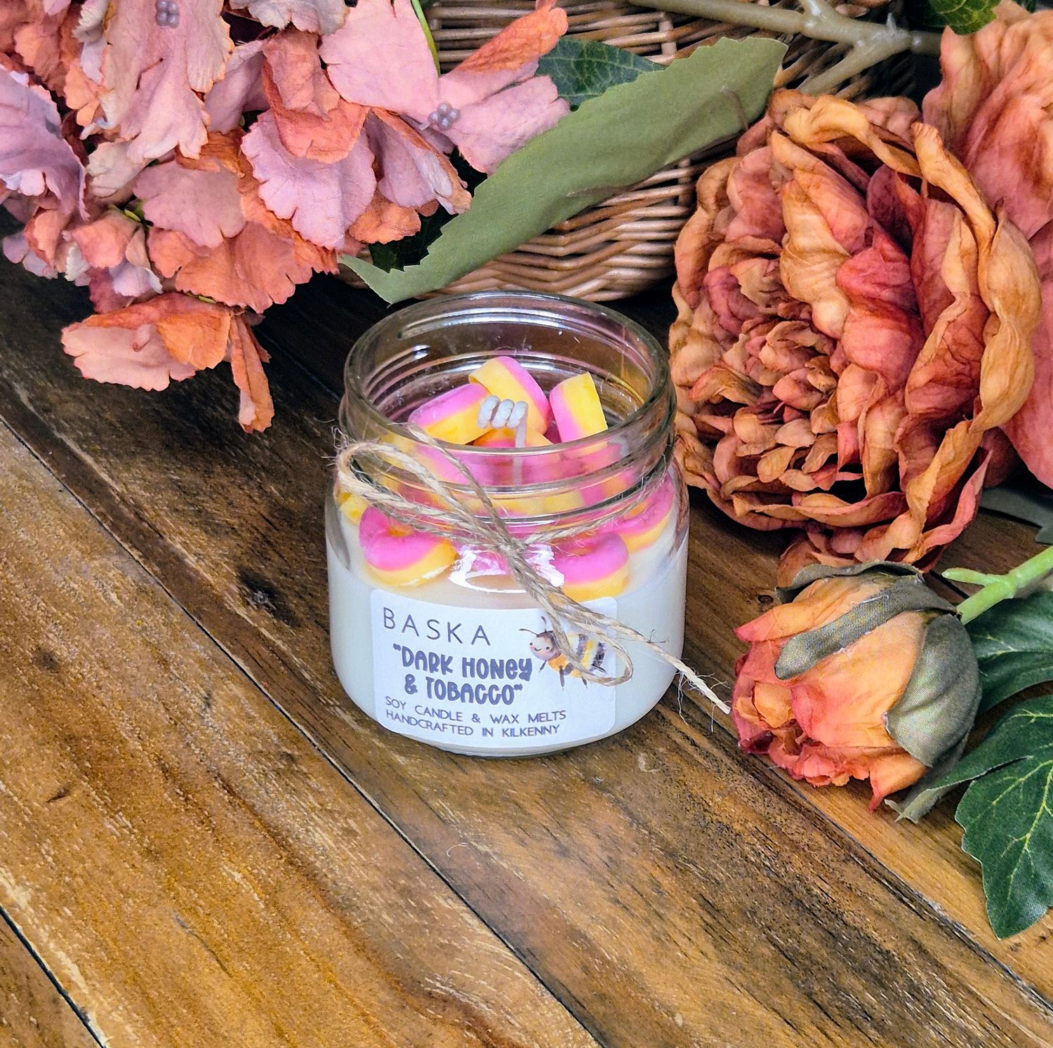&quot;DARK HONEY &amp; TOBACCO&quot; candle with wax melts