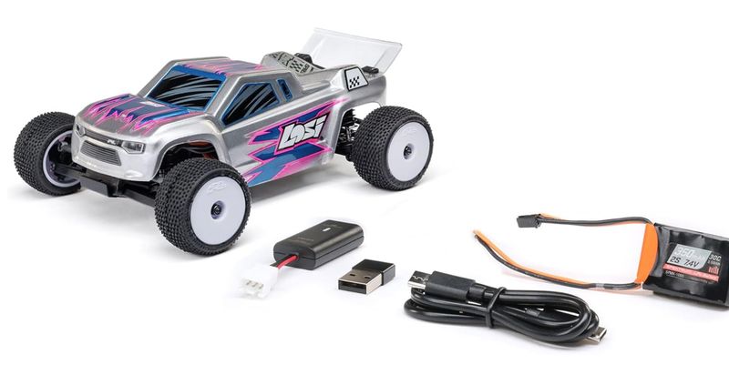 Losi 1/28 Micro-T 2S 2WD RTR Stadium Truck w Battery + Charger Silver