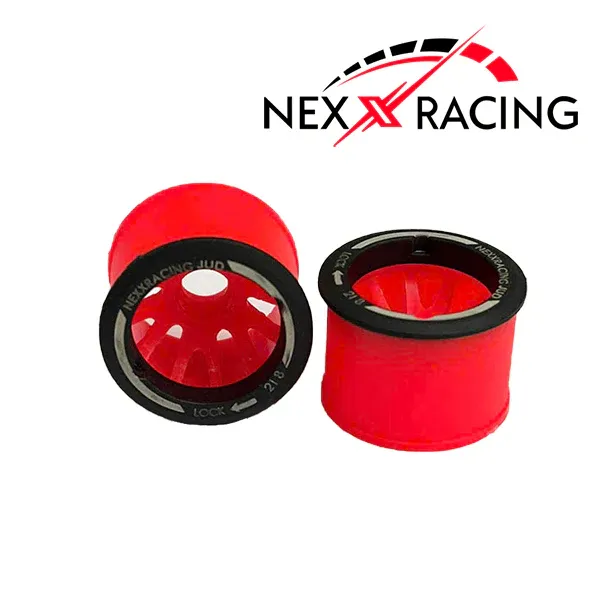 NXUSA-EVO-R Nexx Racing 2WD “JUD” threaded carbon-fiber reinforced EVO Flanged Wheels (2) pcs for Mini-Z (RED)