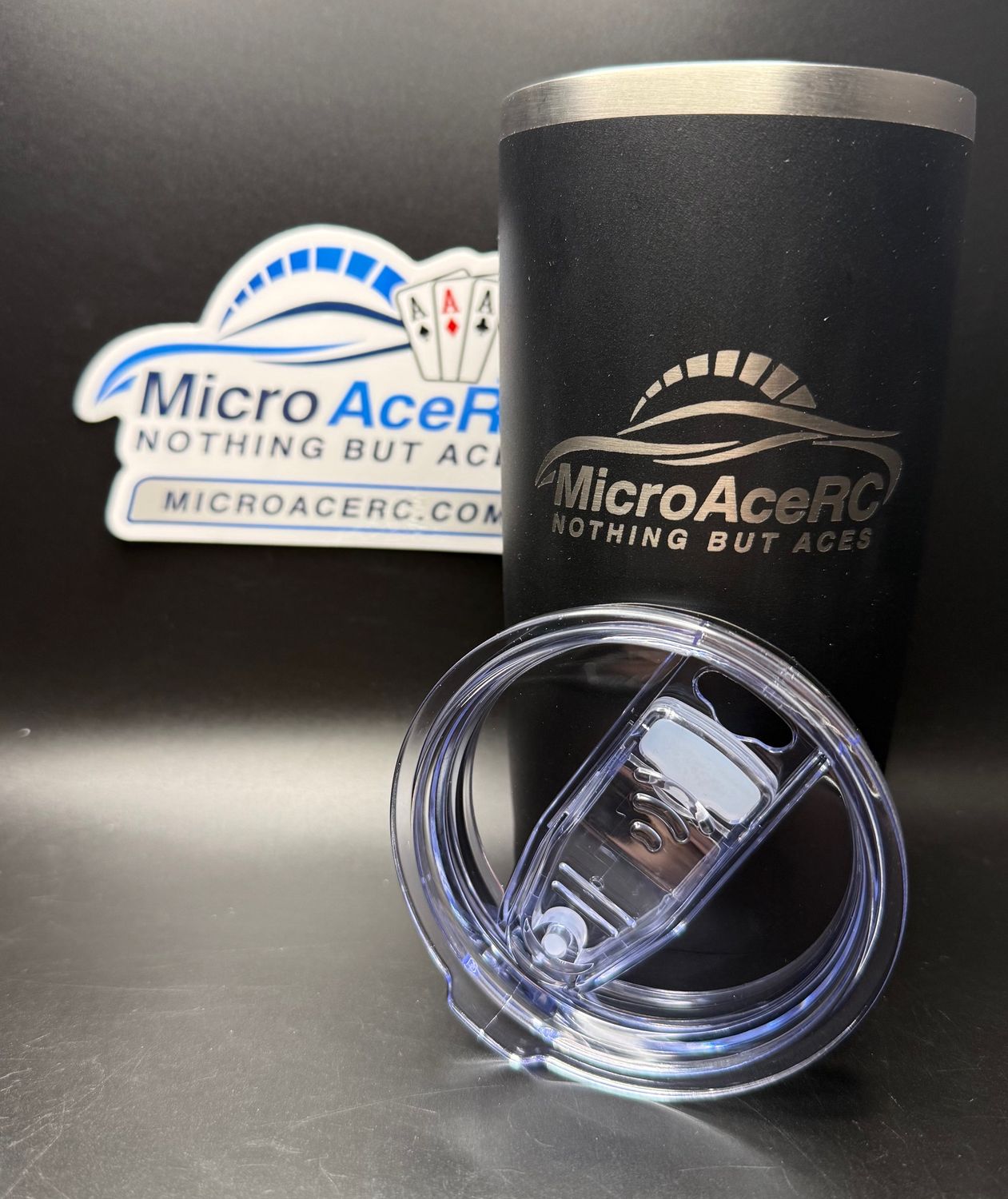 Black MicroAceRC 20 ounce Kodiak tumbler with slider lid