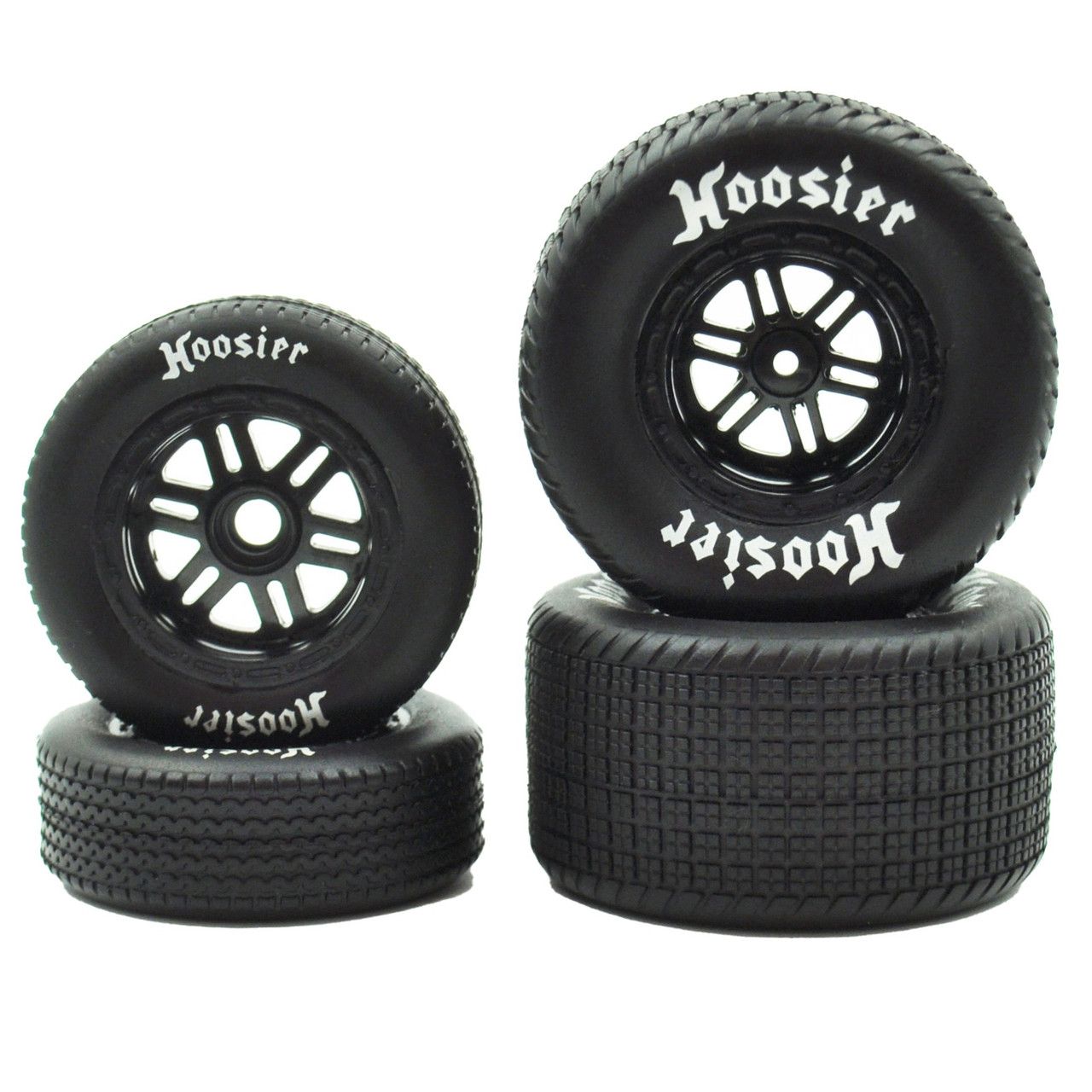 FR/RR Soft Tires & Black Wheels, Hoosier, 1/18 Sprint (4) FR/RR Soft Tires & Black Wheels, Hoosier, 1/18 Sprint (4)