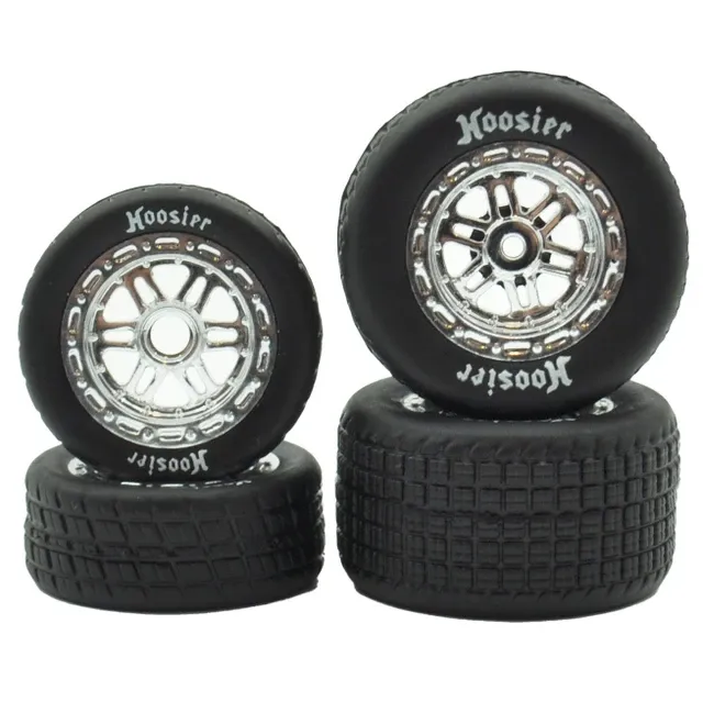 FR/RR Tires & Chrome Wheels, Hoosier, 1/18 Midget (4)