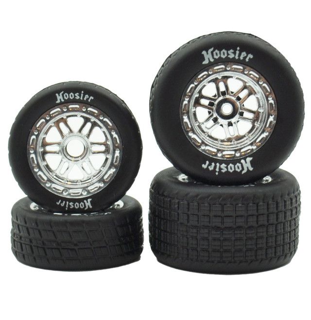 FR/RR Soft Tires & Chrome Wheels, Hoosier, 1/18 Midget (4) FR/RR Soft Tires & Chrome Wheels, Hoosier, 1/18 Midget (4)