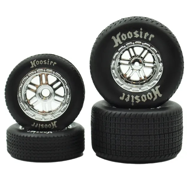 FR/RR Soft Tires & Chrome Wheels, Hoosier, 1/18 Sprint (4)
