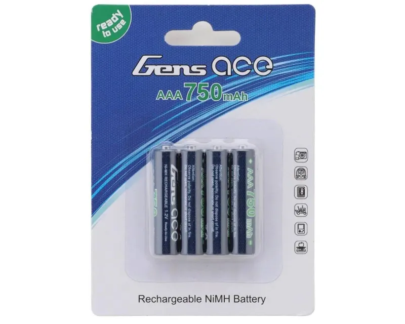 High Power Rechargeable 750mAh AAA NIMH Batteries - Gens Ace