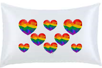 Satin Pillow Case - Rainbow Hearts - Standard size Free Shipping