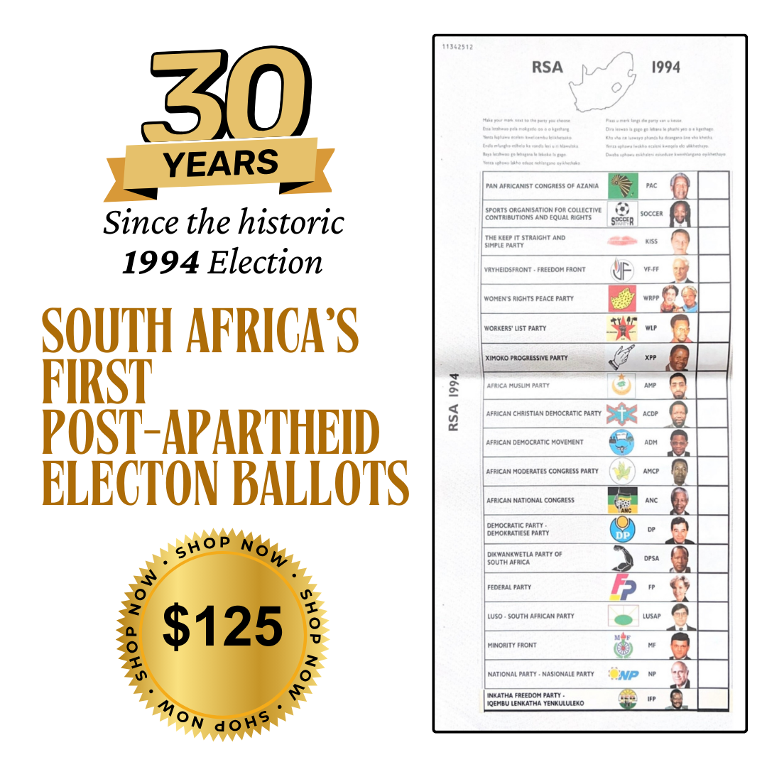 Official Historic South African Election Ballot (1994) - As Seen Auctioned on Oprah Winfrey Show - Free Shipping