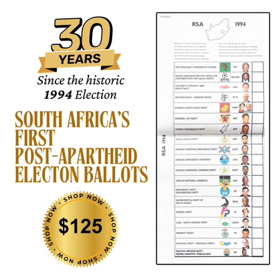 Official Historic South African Election Ballot (1994) - As Seen Auctioned on Oprah Winfrey Show - Free Shipping