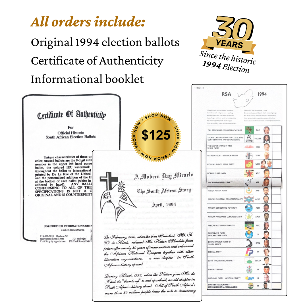 Official Historic South African Election Ballot (1994) - As Seen Auctioned on Oprah Winfrey Show - Free Shipping