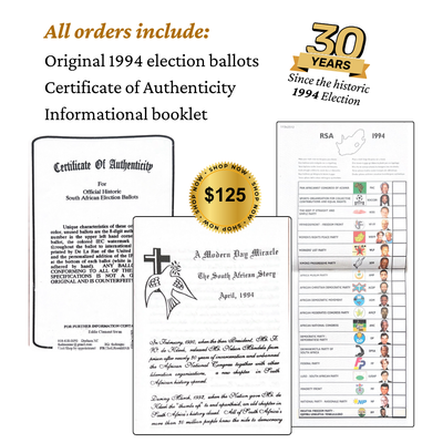 Official Historic South African Election Ballot (1994) - As Seen Auctioned on Oprah Winfrey Show - Free Shipping