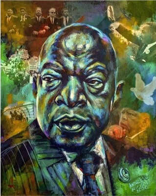 Art John Lewis "Good Trouble" Print - 24" X 32" Signed by African American artist Andrew Nichols - FREE Shipping
