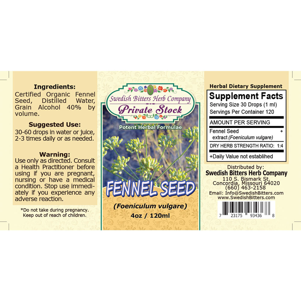 Fennel Seed, tincture (4oz/118ml) Swedish Bitters Herb Company