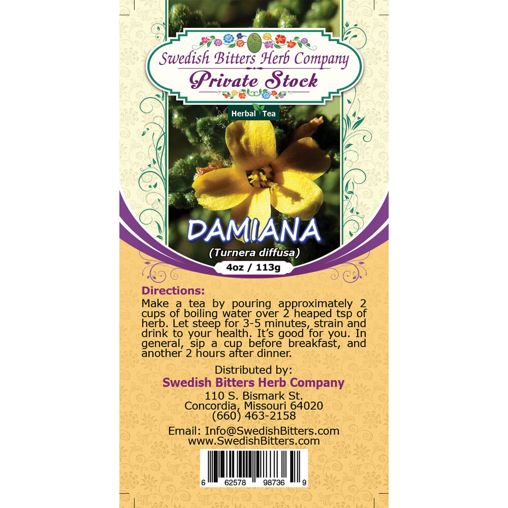 Damiana Herb (Turnera diffusa) Herbal Tea (4oz/113g) - Swedish Bitters Herb Company Private Stock