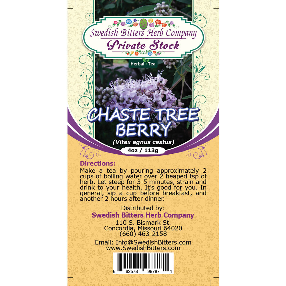 Chaste Tree Berry (Vitex agnus castus) Herbal Tea (4oz/113g) - Swedish Bitters Herb Company Private Stock