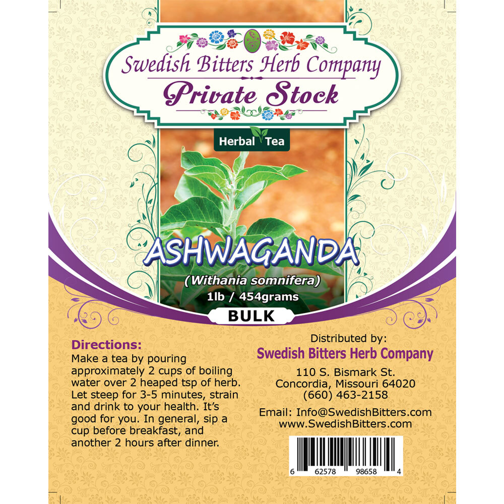 Ashwaganda Root (Withania somnifera) Herbal Tea (1lb/454grams) - Swedish Bitters Herb Company Private Stock