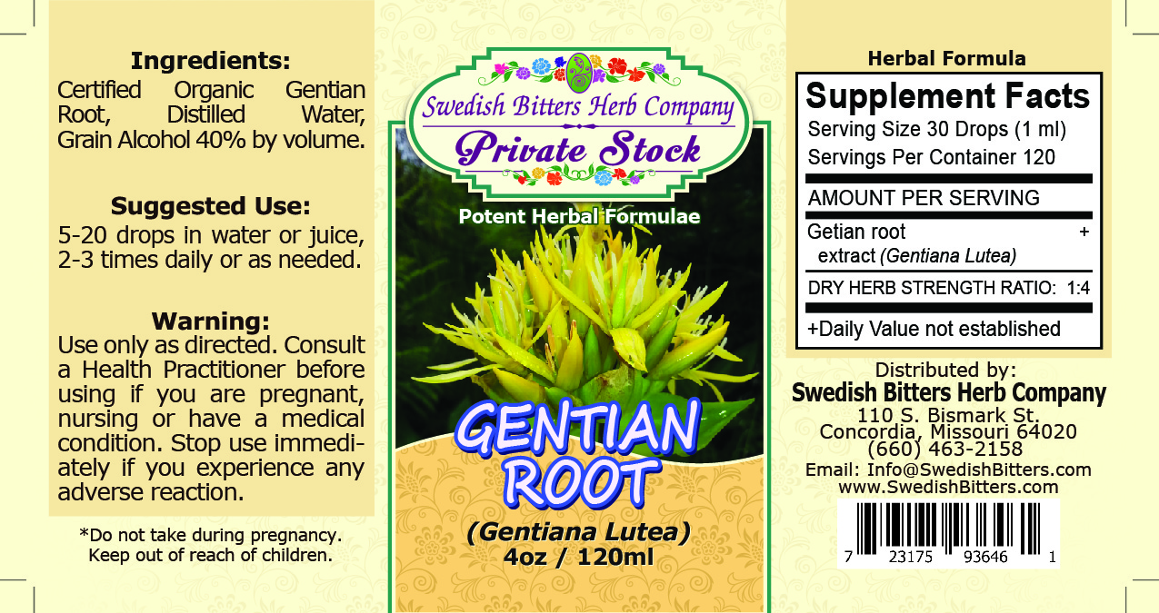 Gentian Root, tincture (4oz/118ml) - Swedish Bitters Herb Company Private Stock