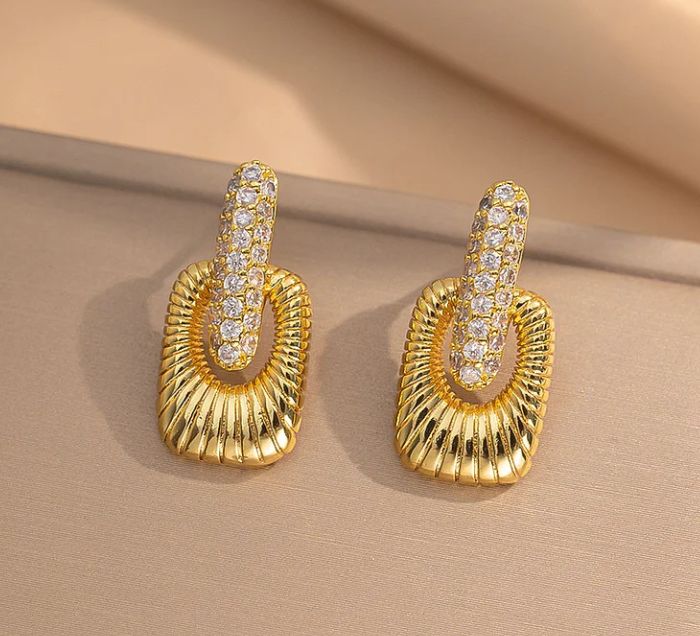 Square Diamond Inlay Copper Earrings