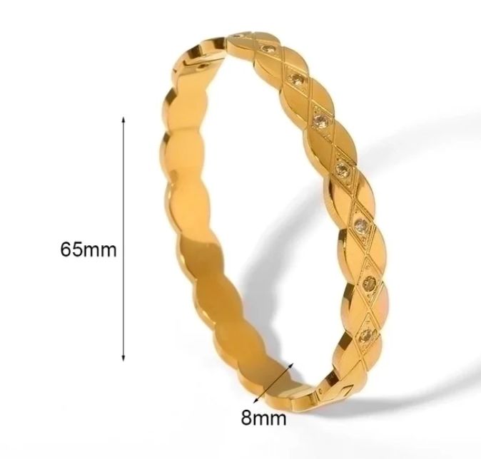 Rectangle Stainless Steel Plating Inlay Zircon 18k Gold Plated Bangle Bracelet