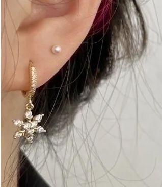 Snowflake Diamond Huggies Brass Zircon Drop Earrings