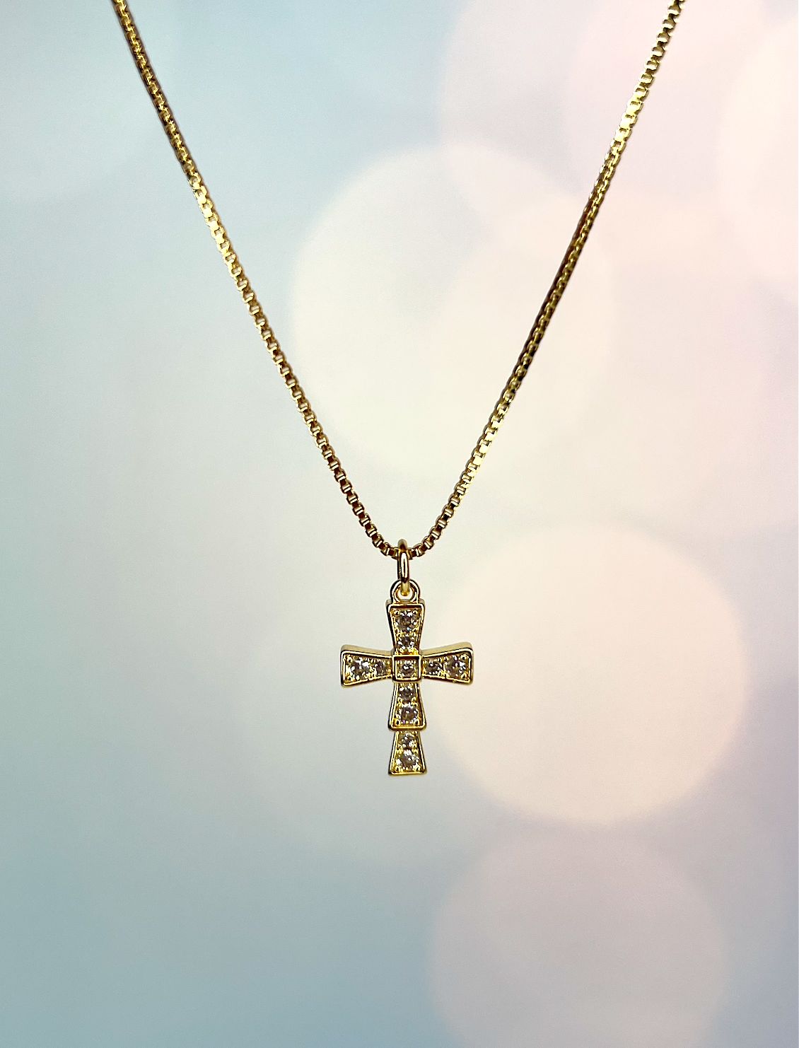 Cross Pave Pendant Necklace 18k Gold Filled