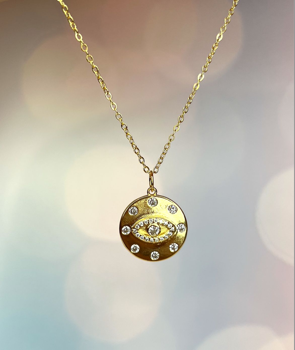 Evil Eye Coin Pendant Necklace 18k Gold Filled