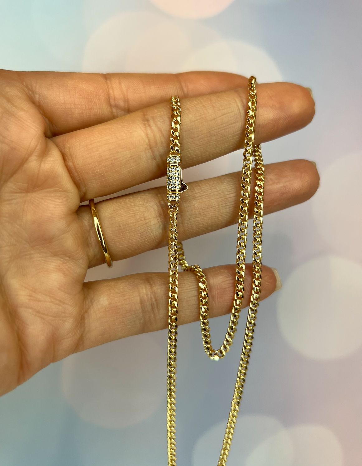 Diamond Pave Lock Clasp Miami Cuban 18k Gold Filled