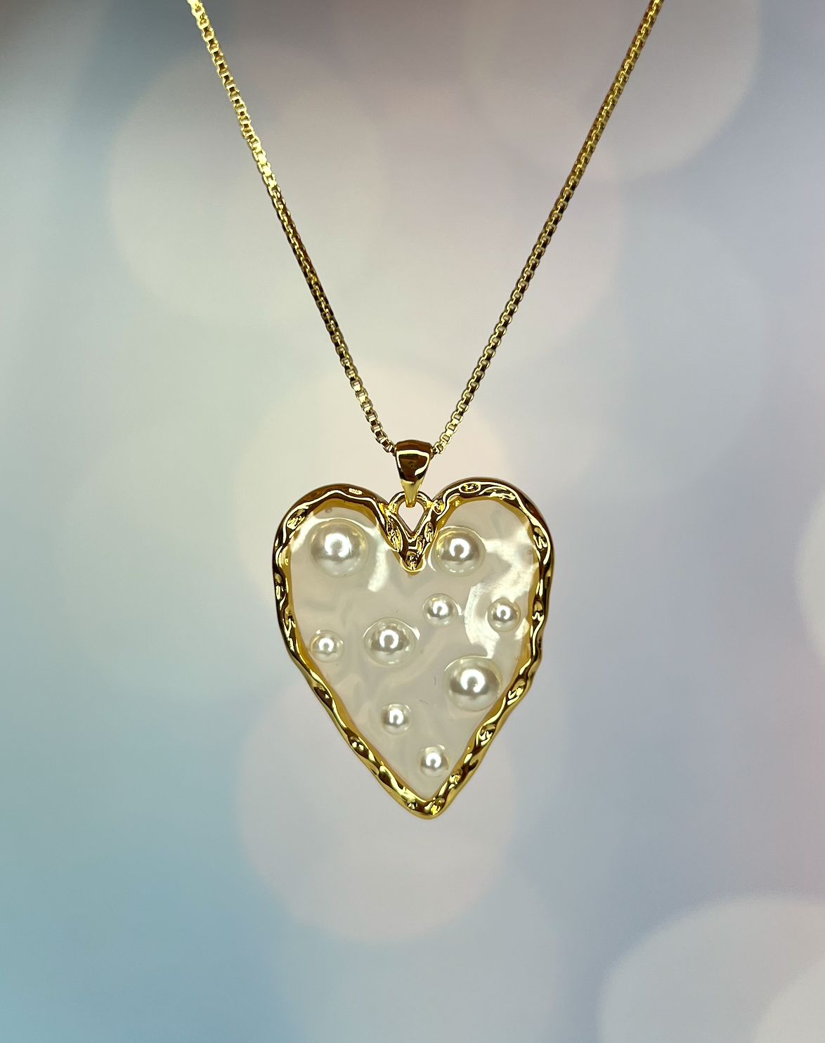 Heart and Pearl Pendant Necklace 18k Gold Filled