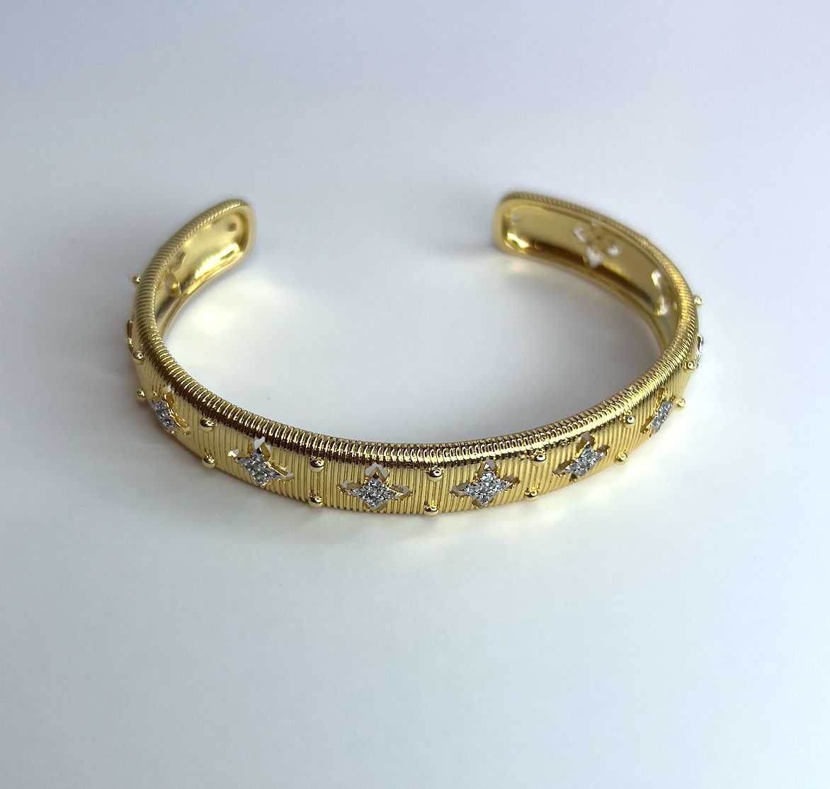 Signature Flower Pave Cuff 18k Gold Filled