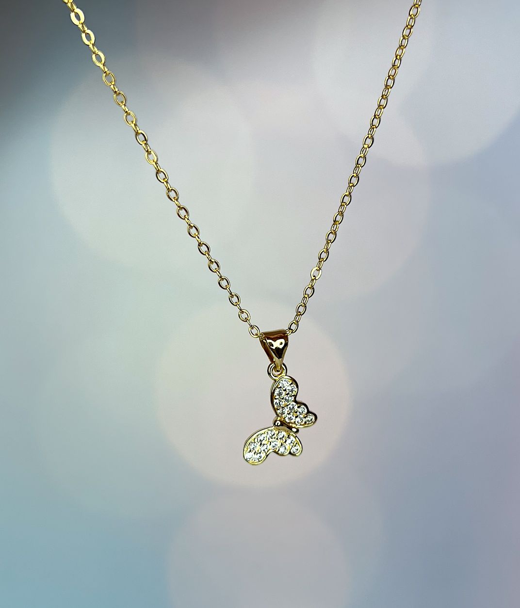 Pave Butterfly Pendant Necklace 18k Gold Filled