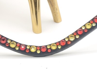 Siam and Citrine Colors of Spain Mix Hot Fix “NO SNAG” ARIANA Glass Crystal - Leather Browband