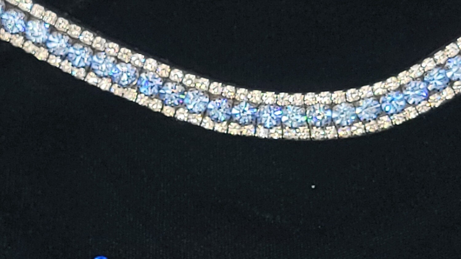 Lt Sapphire and Clear 3 Row 40SS (center) PRECIOSA Glass Crystal - Easy On/Off Snap BLACK Leather Browband