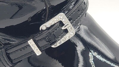 Beautiful Patent Leather Spur Strap with Crystal Buckle and 1st Keeper with Adjustable Patent Leather 2nd Keeper