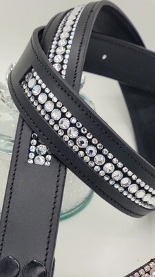 Crystal Clear!!!! - Brilliant 3 Row “NO SNAG” Hot Fix Glass Crystal High Quality Leather Belt with “EASY SWITCH” Snap On/Off Buckle