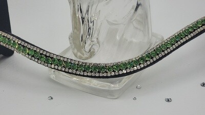 Light Emerald Green (Ernite) and Clear - 3 Row PRECIOSA Glass Crystal Easy Snap On/Off – Leather Browband