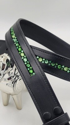 Green Tourmaline, Fern Green, Ernite - Mix Pattern “NO SNAG” Hot Fix Glass Crystal - High Quality Leather Belt with “EASY SWITCH” Snap On/Off Buckle