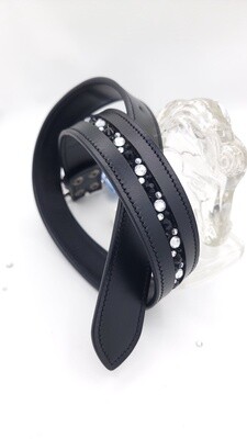Jet Black and Clear Glass Crystal -Elegant and Goes with Everything! Dazzling Mix Pattern “NO SNAG” Hot Fix Glass Crystal - High Quality Leather Belt with “EASY SWITCH” Snap On/Off Buckle
