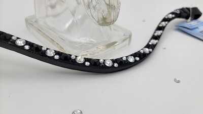 Jet Black and Clear - &quot;NO SNAG&quot; Mix Pattern Hot Fix Glass Crystal Easy Snap On/Off – Leather Browband