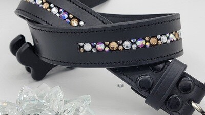 Light Colorado Topaz, AB Clear and Iridescent Dazzling Mix Pattern “NO SNAG” Hot Fix Glass Crystal - High Quality Leather Belt with “EASY SWITCH” Snap On/Off Buckle