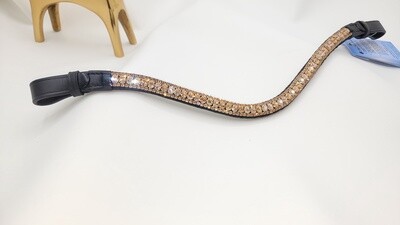 Lt Peach, Lt Gold Quartz, Gold Q, - 3 Row PRECIOSA Glass Crystal Easy Snap On/Off – Leather Browband