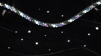 Lt. Sapphire, Montana, Opal and Iridescent - Mix Hot Fix Leather “NO SNAG” ARIANA Glass Crystal Leather Browband